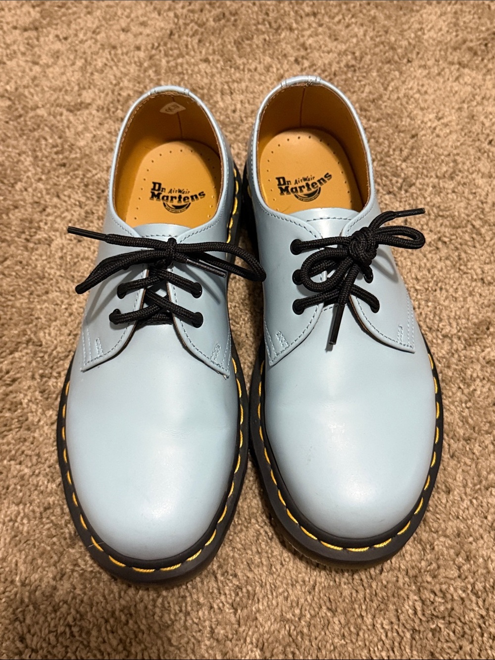 Dr. Martens 3-Eye Oxford in Light Blue with Black Laces